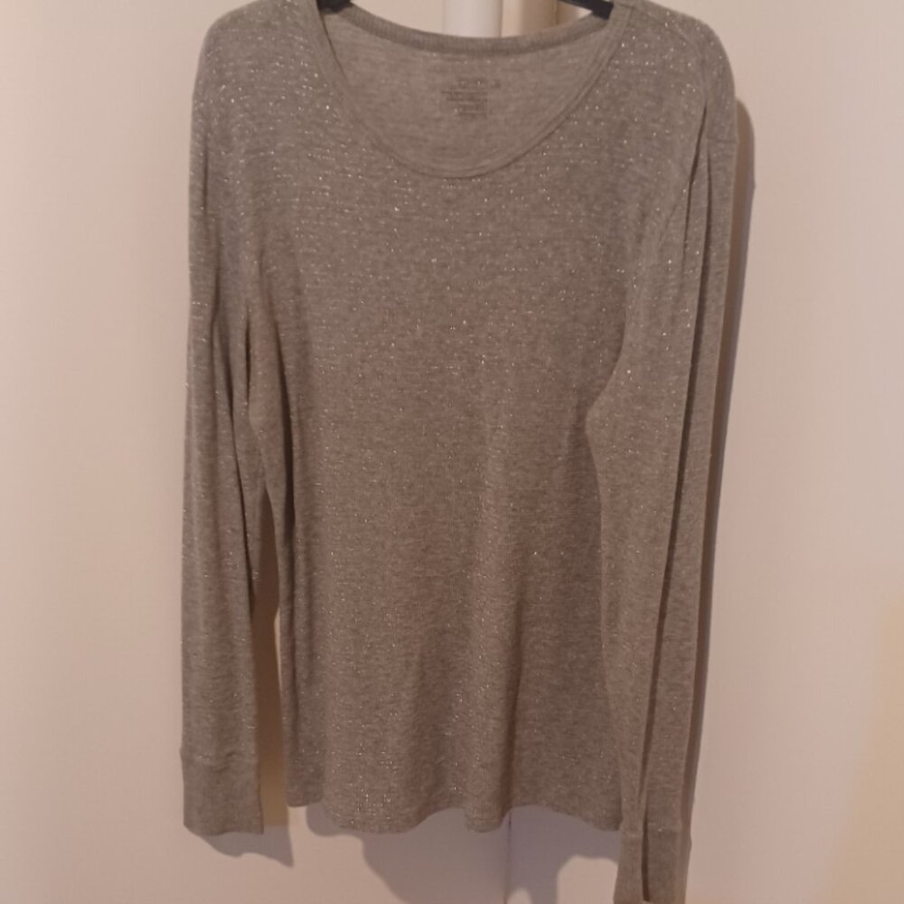 Old Navy Stretch Grey Sparkly Thermal long sleeve crew neck top XL